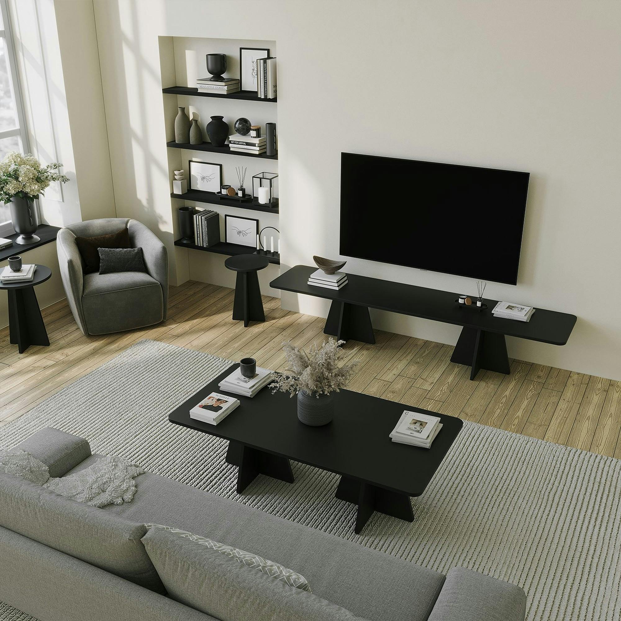 Table basse noire design avec pieds trapèze MARFA - 4