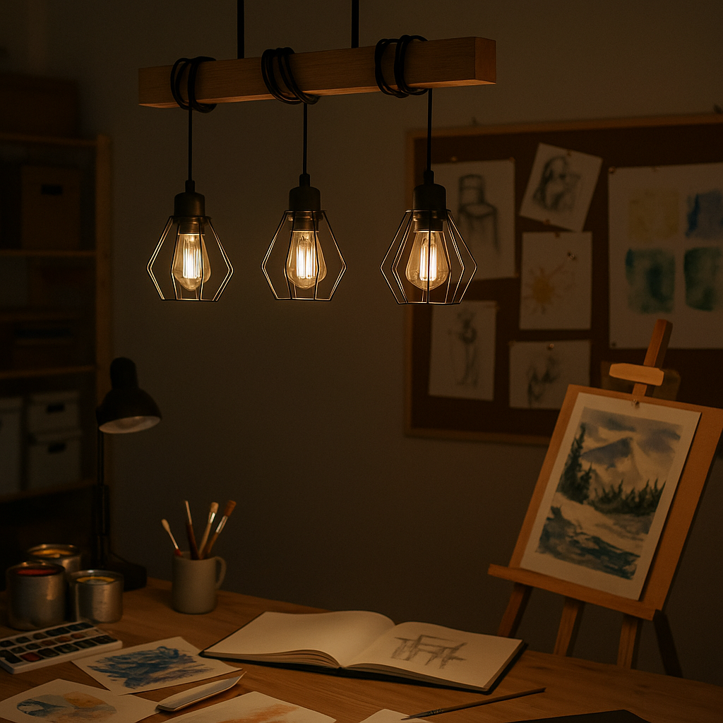 Lampa wisząca sufitowa Otto E27 3-punktowa potrójna IP20 czarna z drewnem MasterLED - 8