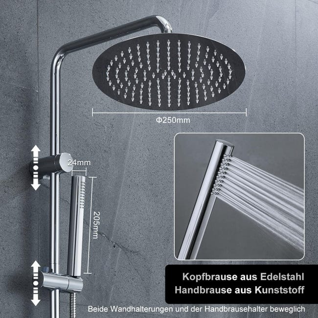 AURALUM MAX Sistema doccia in acciaio inox a 2 funzioni con doccetta, soffione quadrato, mensola AURALUM MAX Sistema doccia in acciaio inox a 2 funzioni con doccetta, soffione quadrato, mensola