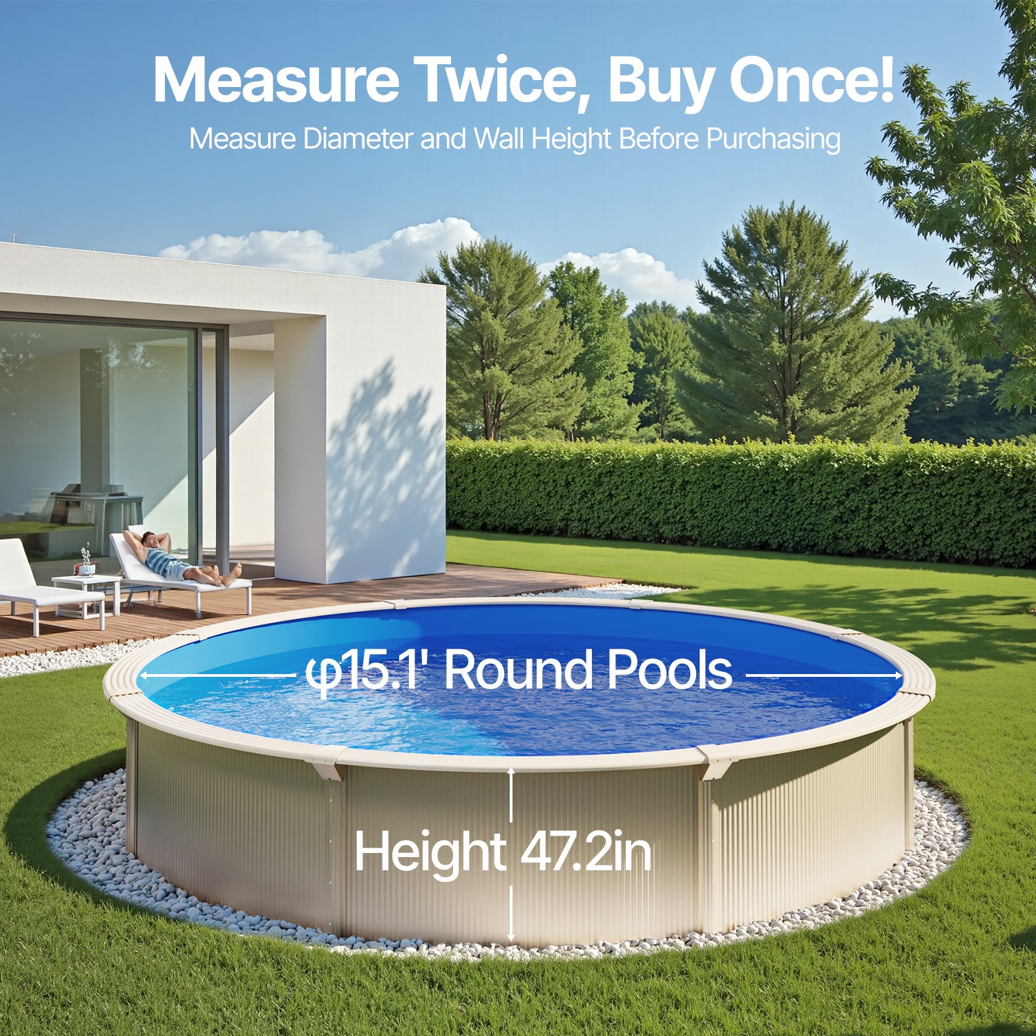 Revêtement piscine rond,SucceBuy 460x120 cm,revêtement vinyle monobille,résistant,adapté aux piscines hors sol de 120 cm de hauteur,couleur unie - 5