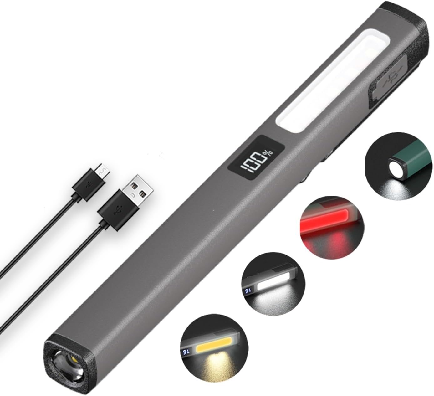 Małe ładowalne latarki długopisowe z lampą roboczą COB przenośne latarki LED kieszonkowe jasne latarki do domu z ładowaniem USB C trybów świecenia