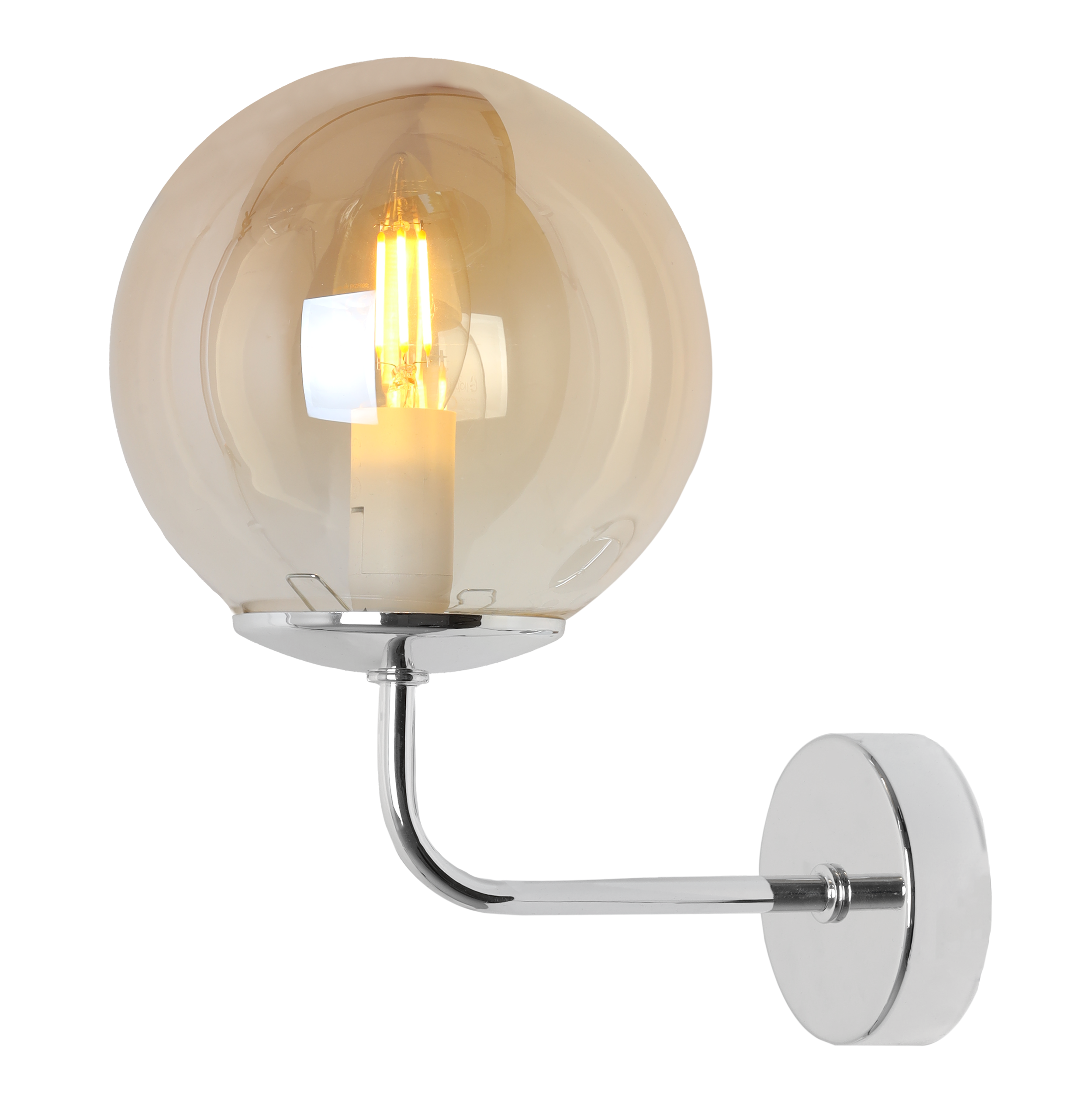 Lampa kinkiet ścienny Siena glamour 1xE14 klosz kula szklana srebrny/miodowy Light Home LH - 3