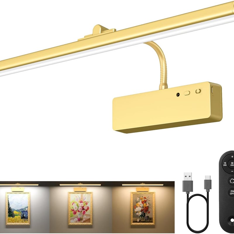 Akumulatorowa lampa do obrazów (39 cm) z baterią 5400 mAh i pilotem; oświetlenie artystyczne z 3 temperaturami barw i intensywnością
