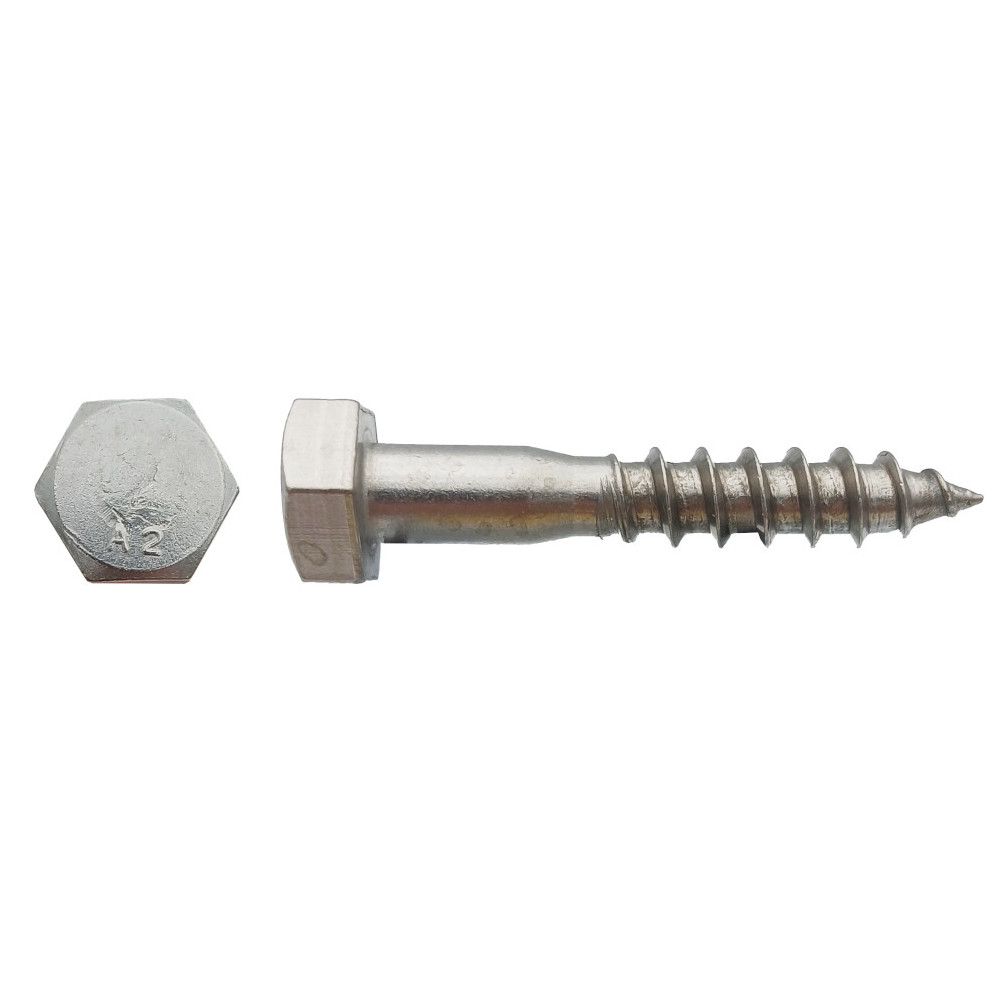 Tirefonds à Bois Tête Hexagonale INOX A2 - 5 X 50 Mm - Boîte De 200 Pièces Neuves