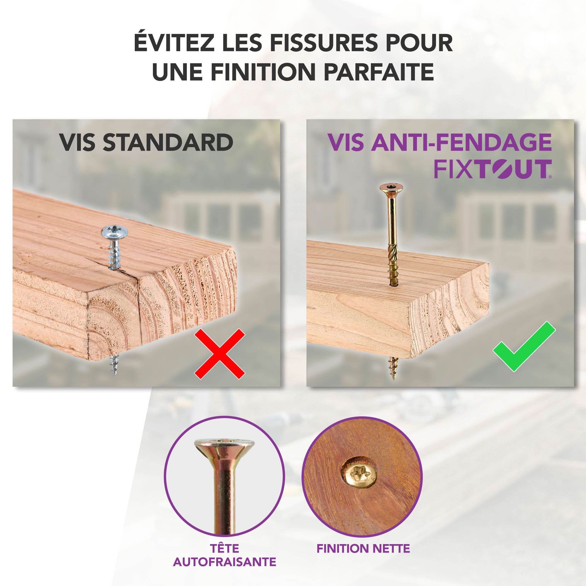 50 Vis bois Torx à tête fraisée plate expert - Acier galvanisé - anti-fendage - moletage de serrage - 300 mm - 5