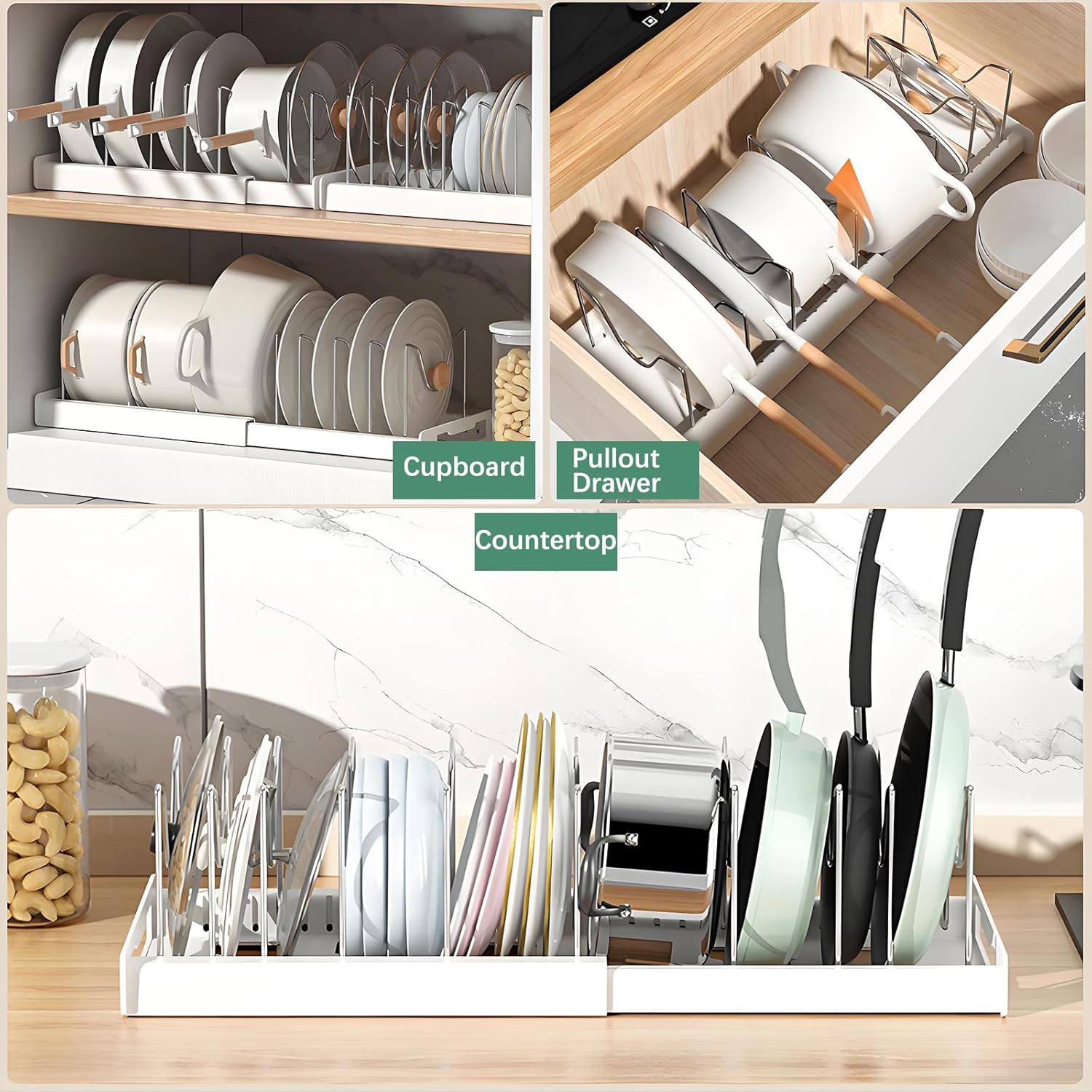 Blanc  Organiseur De Couvercle De Casserole, Support Mural Pour Couvercle De Casserole Suspendu Support Rotatif Et Reglable Pour Couvercle De Casser 98877769