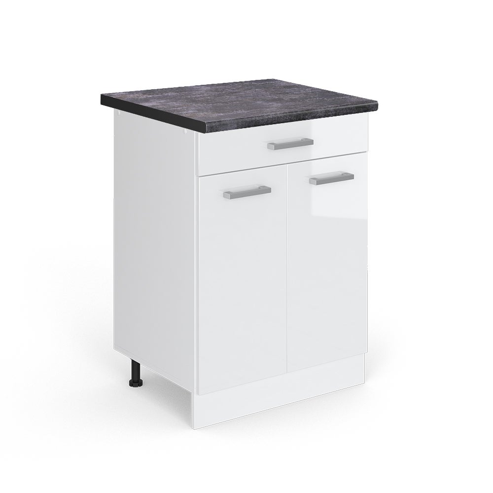 Vicco Szafka dolna do kuchni R-Line, Biały wysoki połysk, 60 cm z szufladą, BP Antracyt