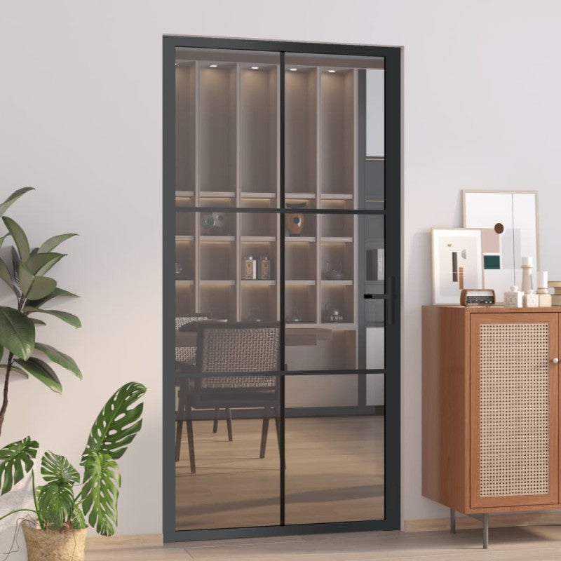 Porte Intérieure Noire 102,5 X 201,5 Cm – Verre ESG Et Aluminium – Neuve