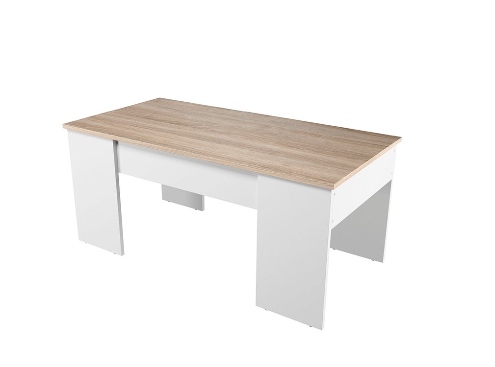 Table basse GOTHAM avec plateau relevable et rangement - Blanc / Bois - 4