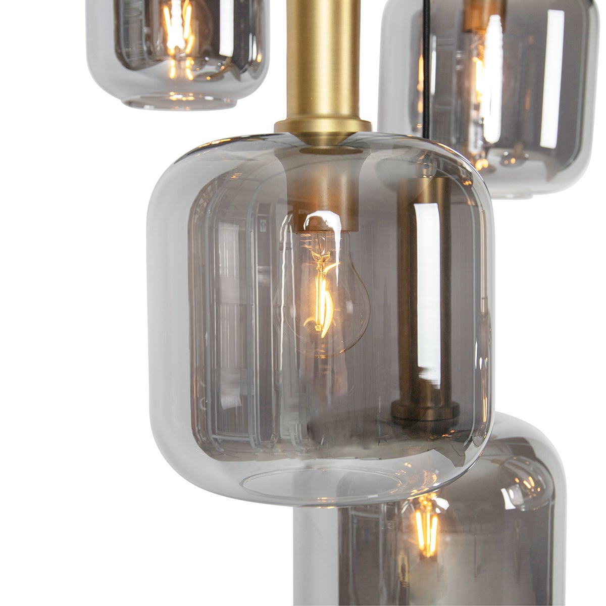Qazqa art deco lampe suspendue pour table à manger - Zuzanna - noir et fumé, rond, max. 40w, e27, à 5 lumières, 66cm, idéal pour - 6