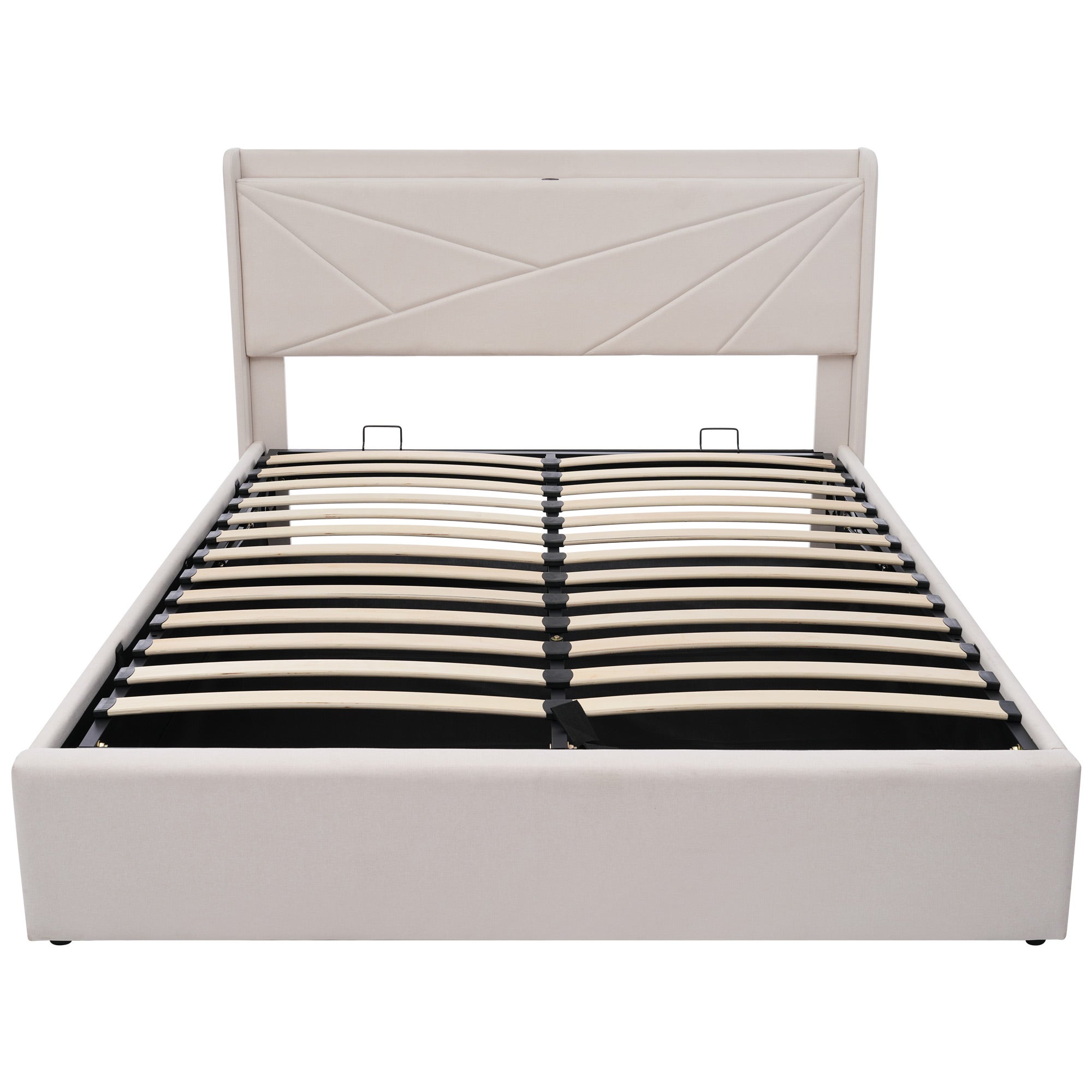 Cama contenedor 140x200 cm de tela de lino - con puerto USB y somier - Beige - 5