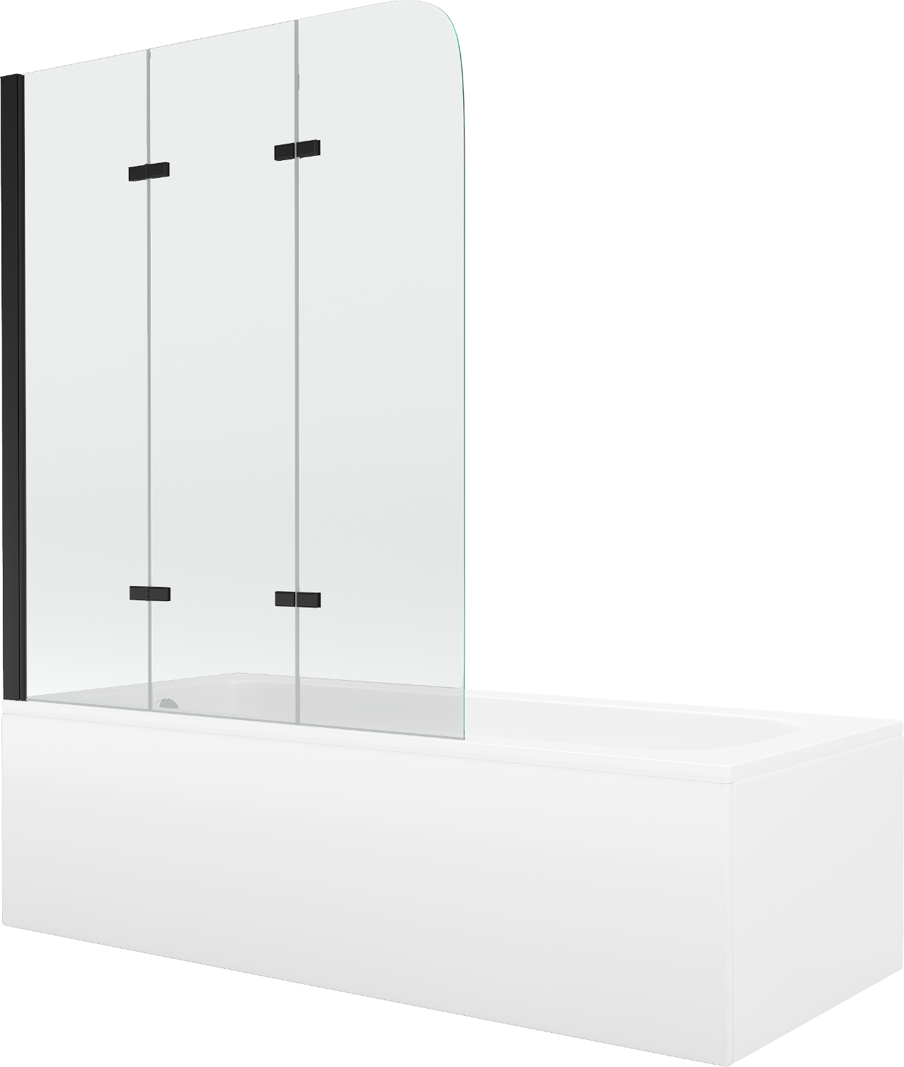 Mexen Vega wanna prostokątna 150 x 70 cm z obudową i parawanem 3-skrzydłowym 120 cm, transparent, czarny - 550115070X9012037000