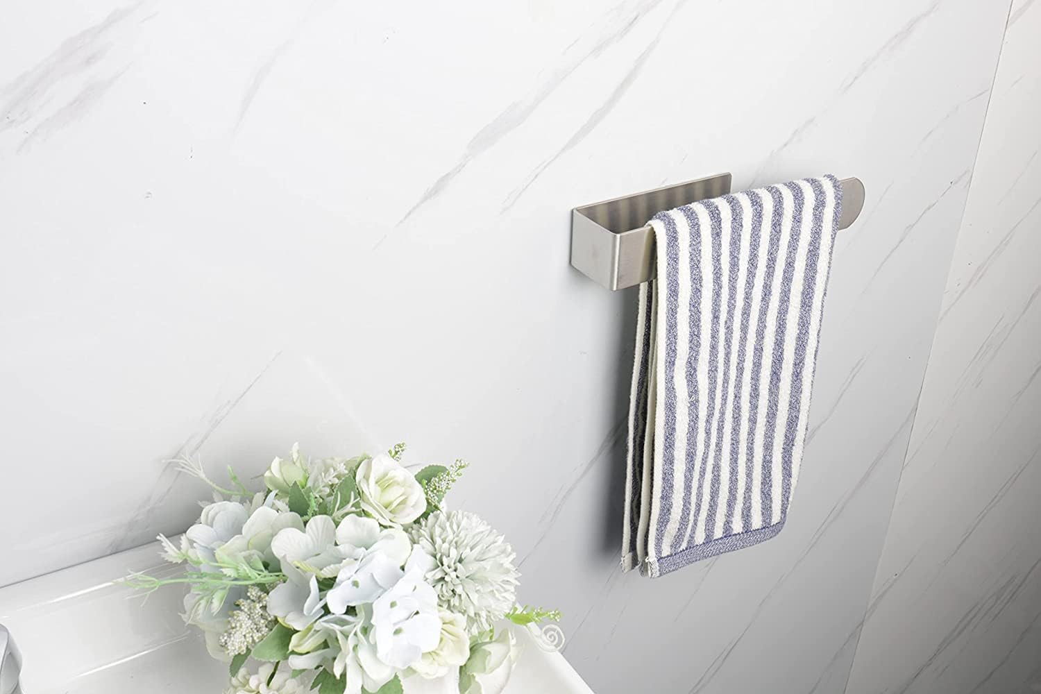 Porte-serviettes mural pour salle de bain, sans perçage, en acier inoxydable SUS304, 37 cm, argenté - 5