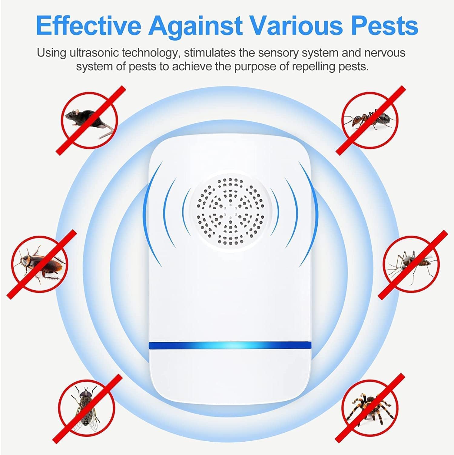 Repellente per insetti a ultrasuoni, confezione da 4, repellente elettronico silenzioso per insetti, controllo dei parassiti interni, repellente per - 5