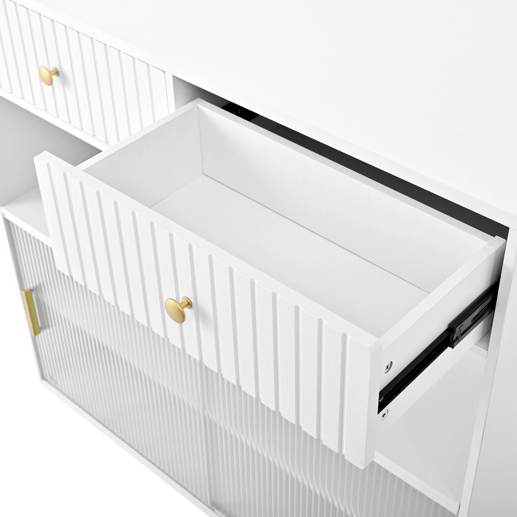Meuble de bar de cuisine extensible - et rotation à 360° - avec prise - avec espace de rangement et éclairage LED - avec étagères latérales - Blanc - 7