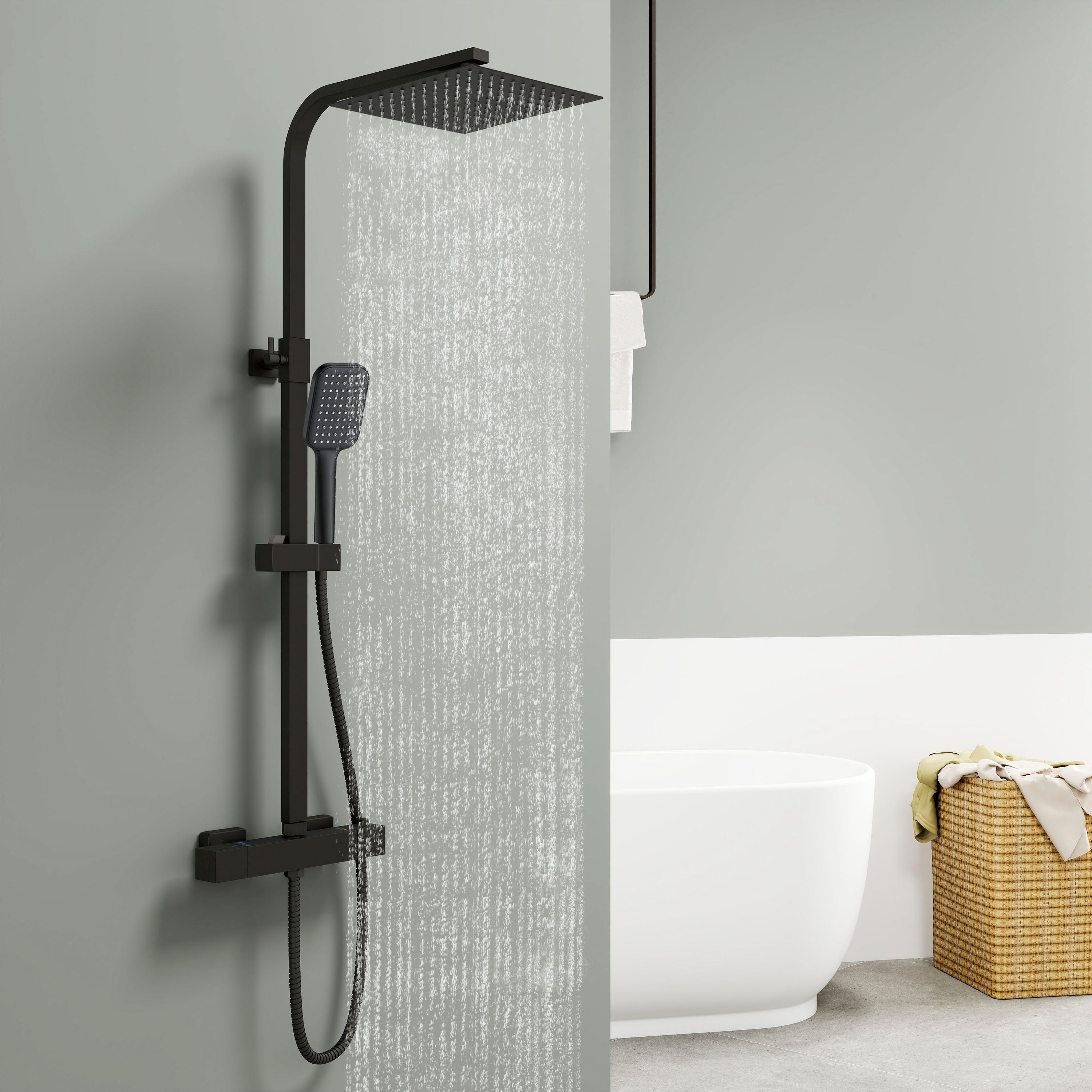 AICA Colonne De Douche Noire Avec Robinet Ensemble De Douche Avec aica-colonne-de-douche-noire-avec-robinet-ensemble-de-douche-avec