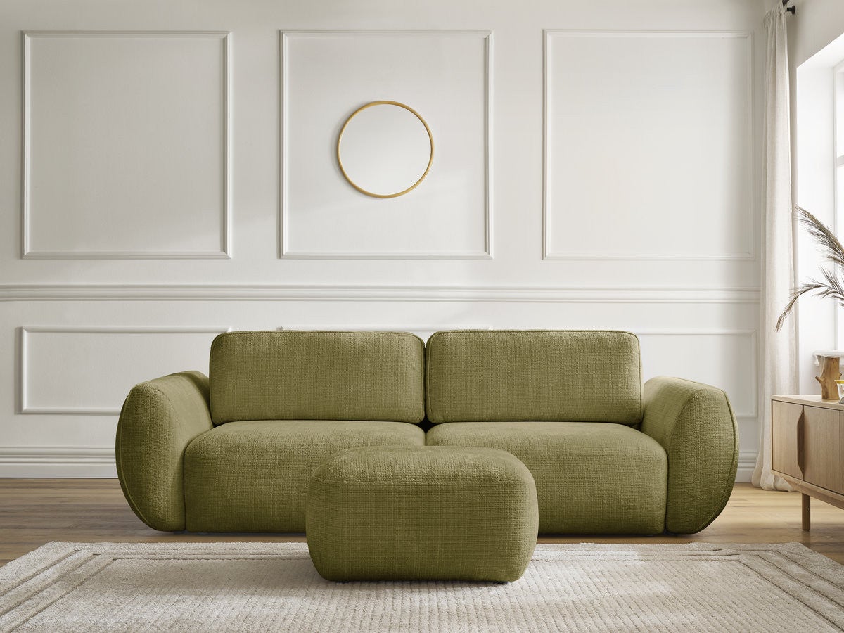 BOBOCHIC Canapé droit convertible 3 places DENISE tissu texturé avec pouf Vert - 4