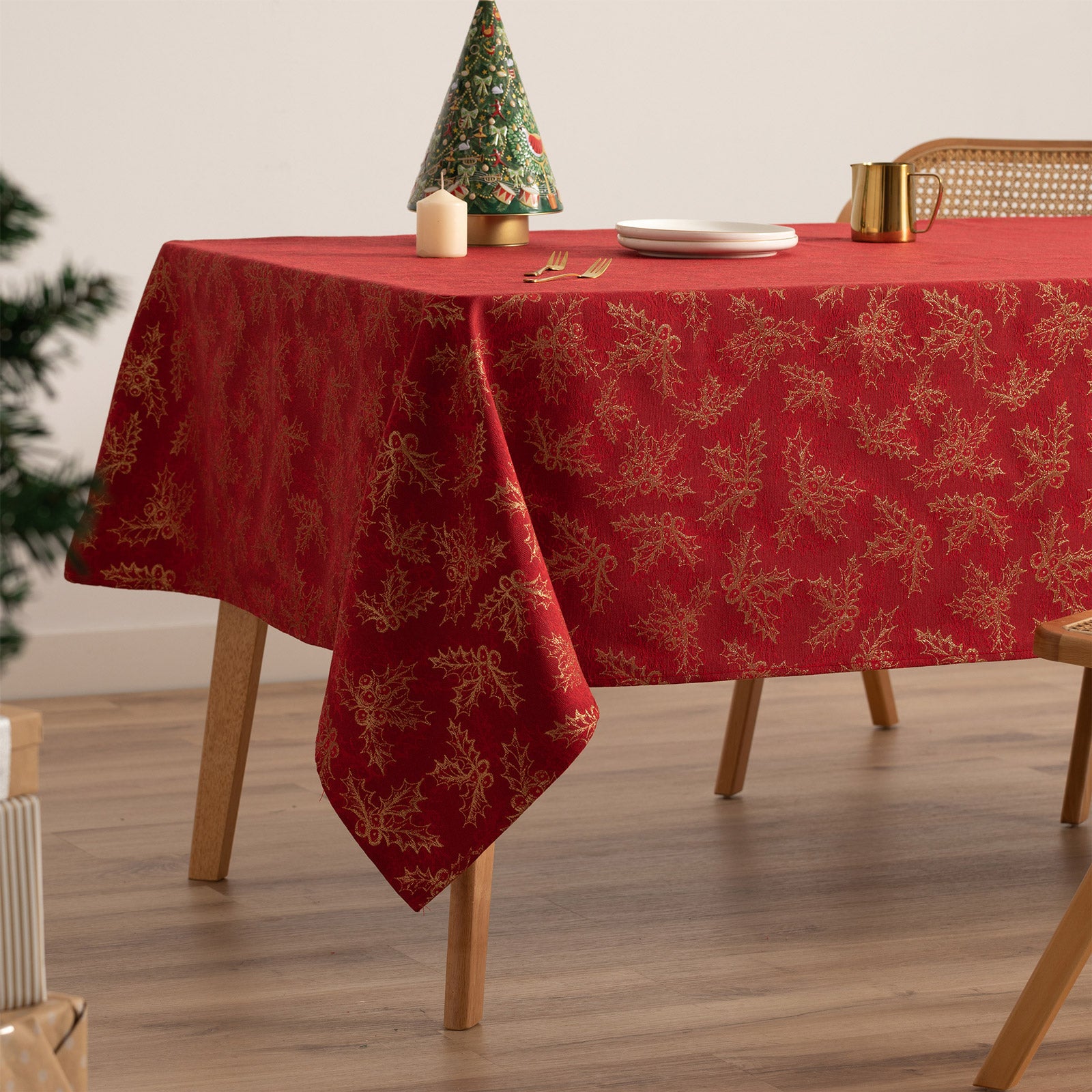 Labbe Tovaglia Natalizia Rossa 180x150 Cm, In Poliestere, Con Motivi Natalizi, Resistente A Macchie E Acqua, Rettangolare