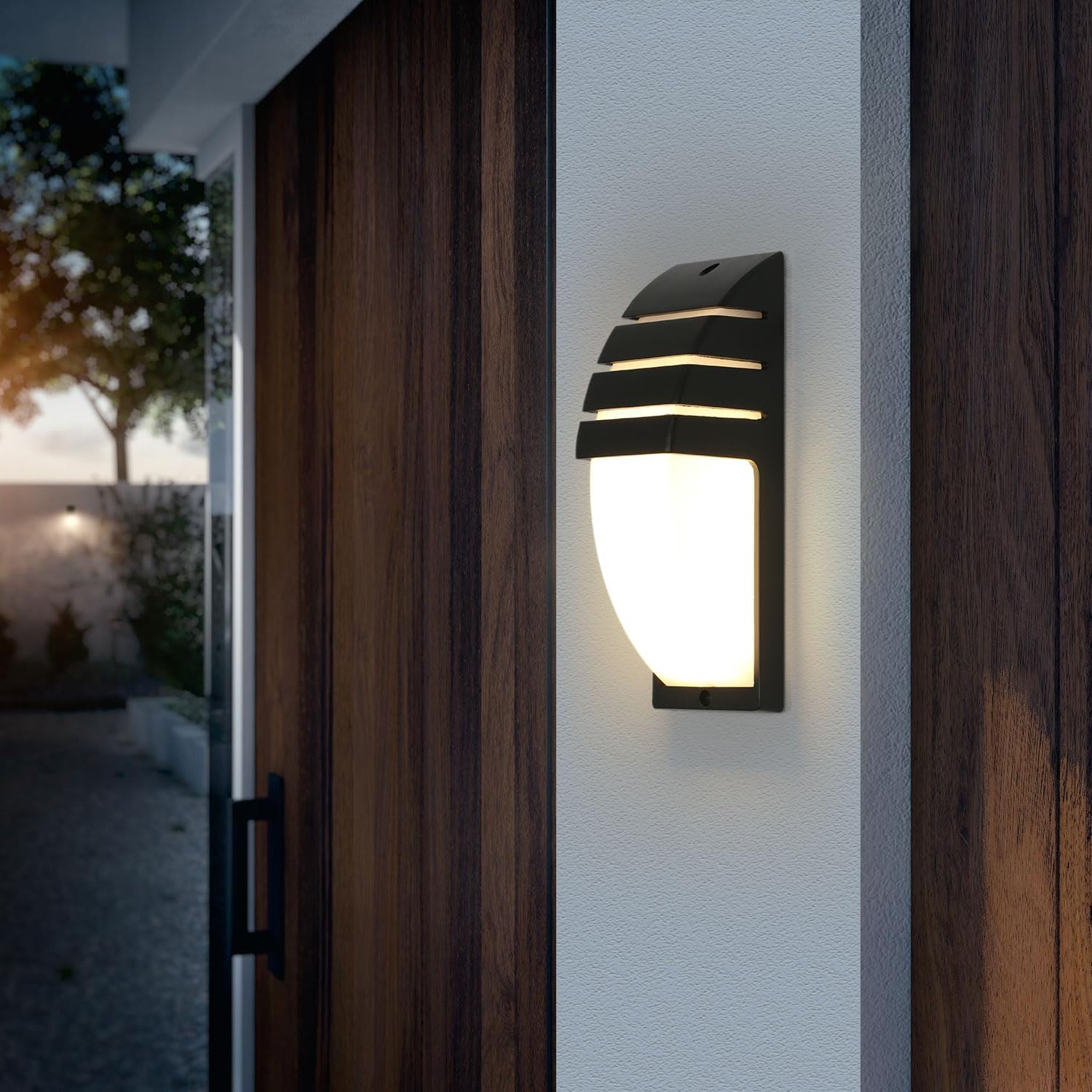 2 pezzi Applique da Esterno Impermeabile IP65 Lampada da parete a LED Bianco Caldo 3000K Per Ingresso Cortile Giardino Terrazza Balcone Garage Nero - 2