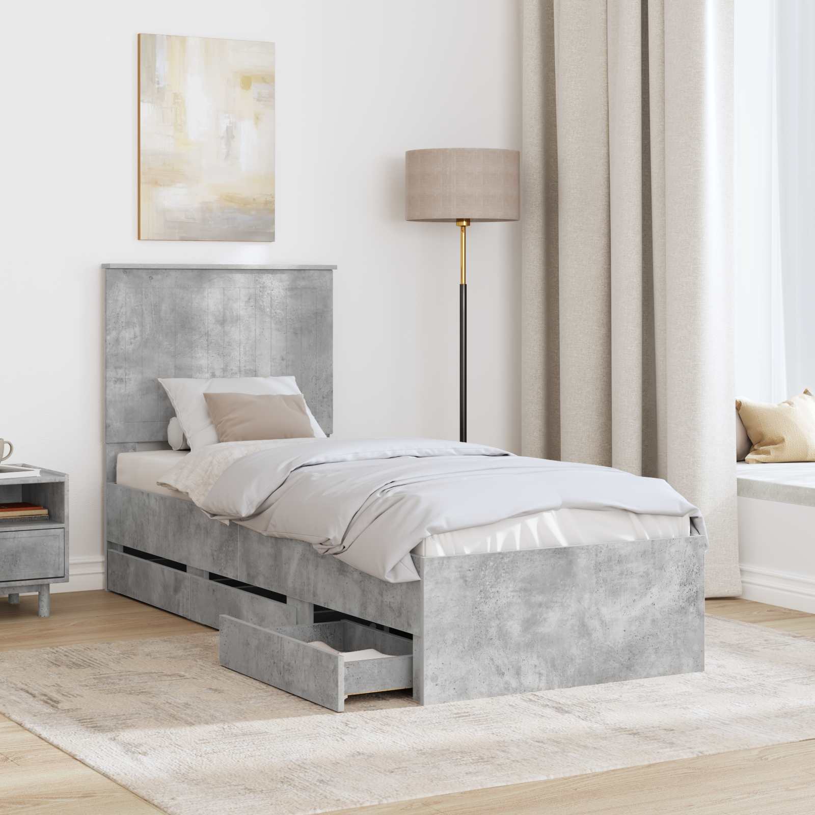 Cadre de lit avec tiroir gris béton 75 x 190 cm en panneau de bois - 3