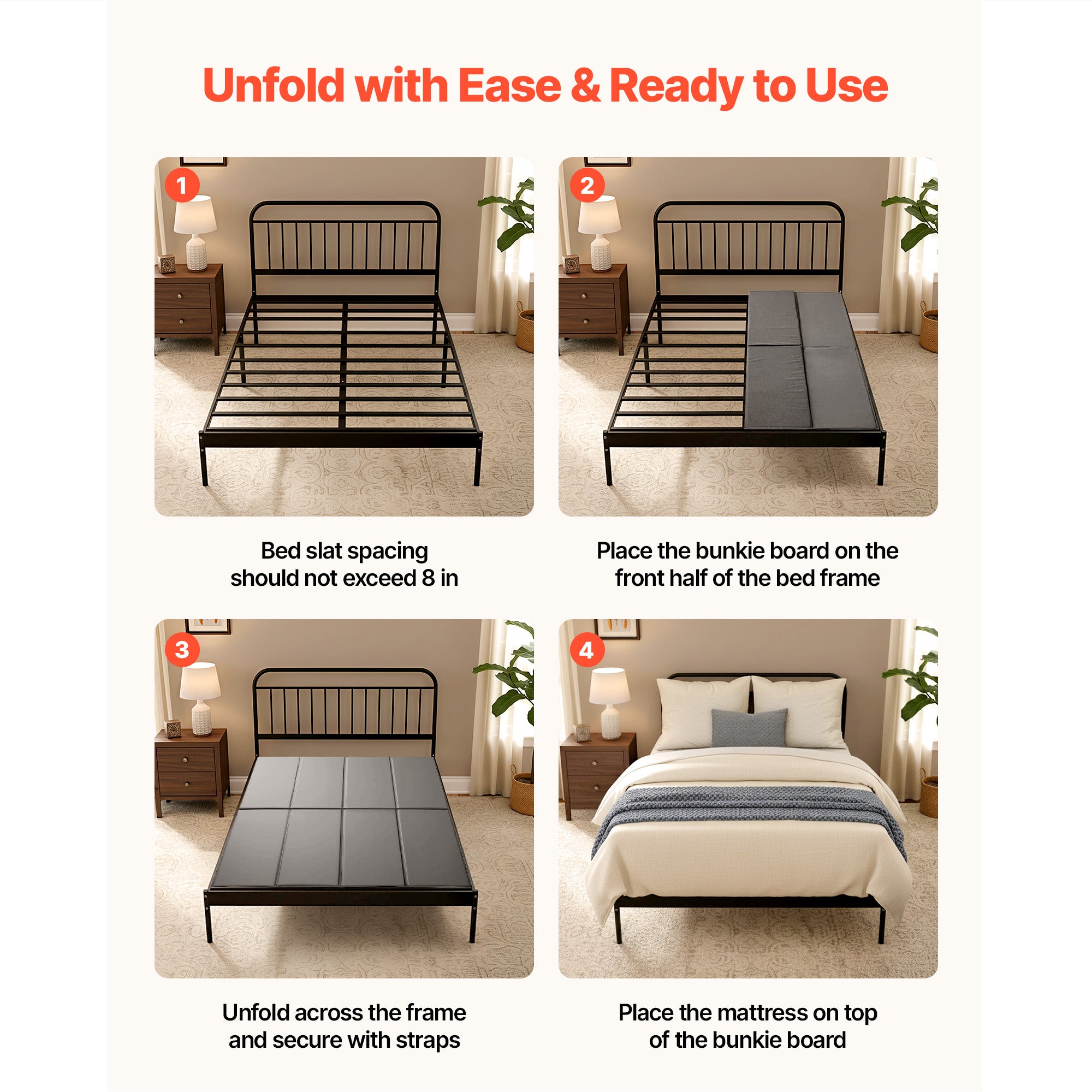 Base de cama dobrável com ripas SucceBuy, 204 x 153 cm, suporte para ...