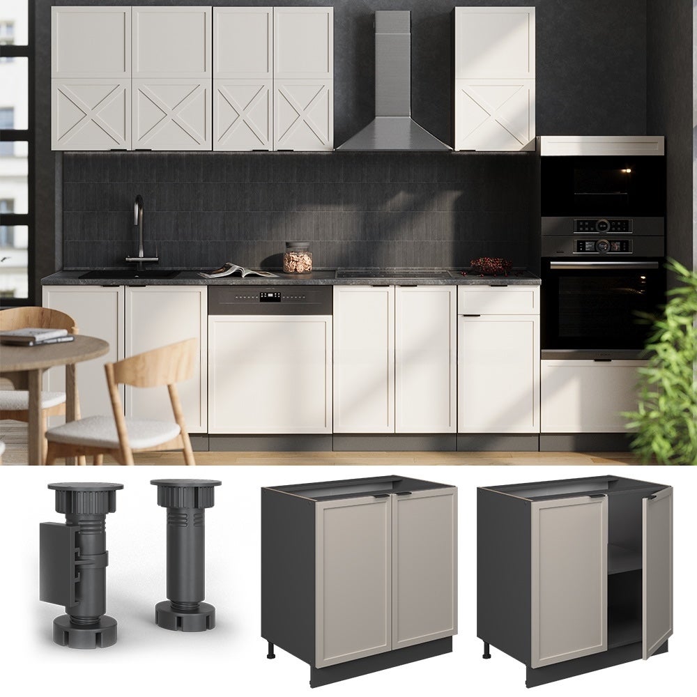 Vicco Armário baixo de cozinha Fame-Line, CinzaBege/antracite, 80 cm ...