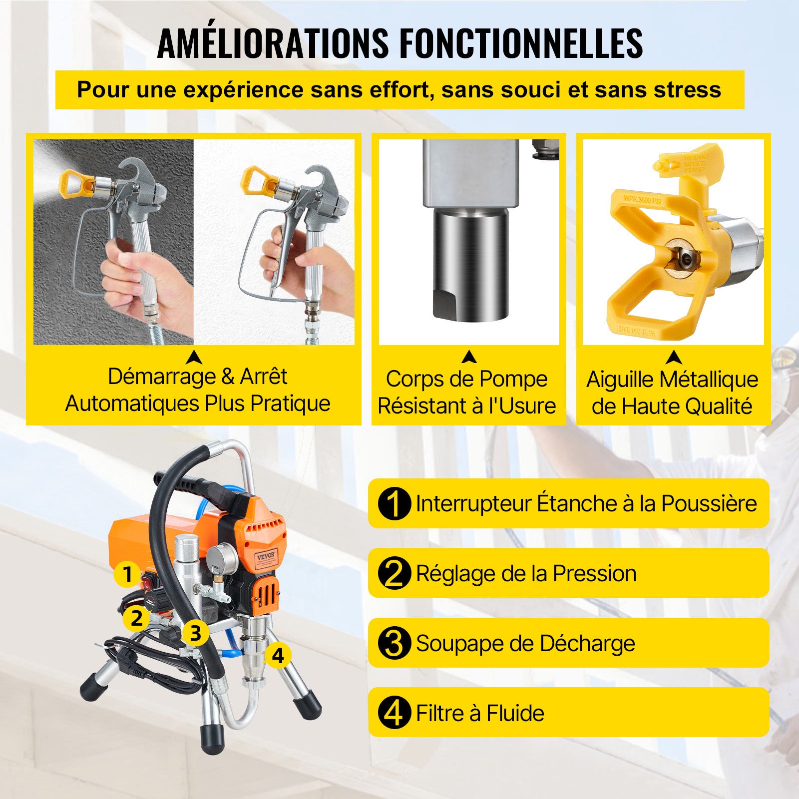 Wysokociśnieniowy pistolet natryskowy z pistoletem natryskowym o mocy 2200 W VEVOR - 6
