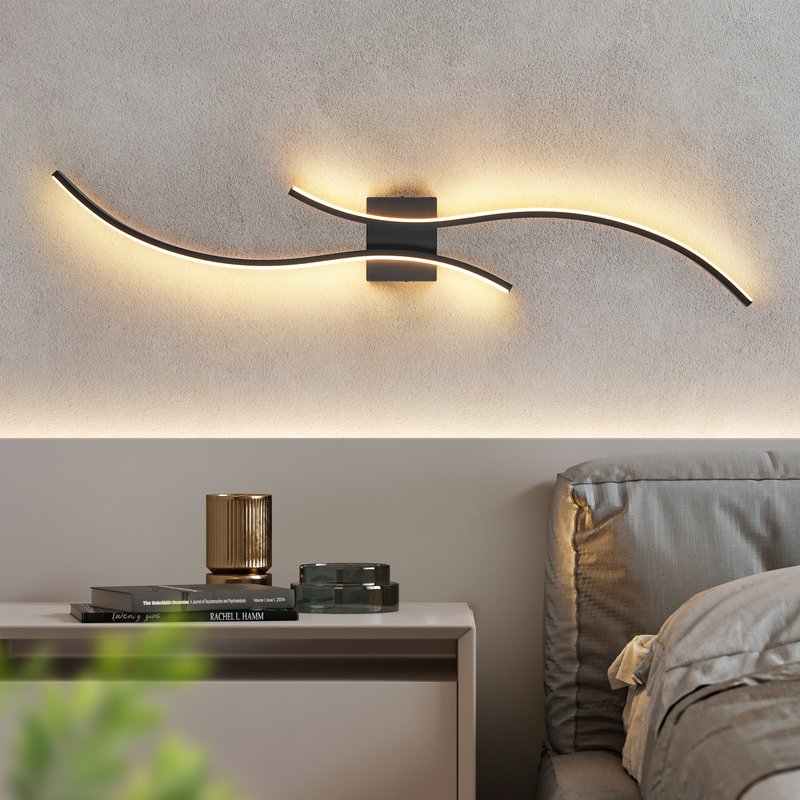 NETTLIFE Kinkiet wewnętrzny LED - 14 W Lampa do korytarza 100 cm Czarna lampa schodowa Nowoczesny wzór fali 3000 K