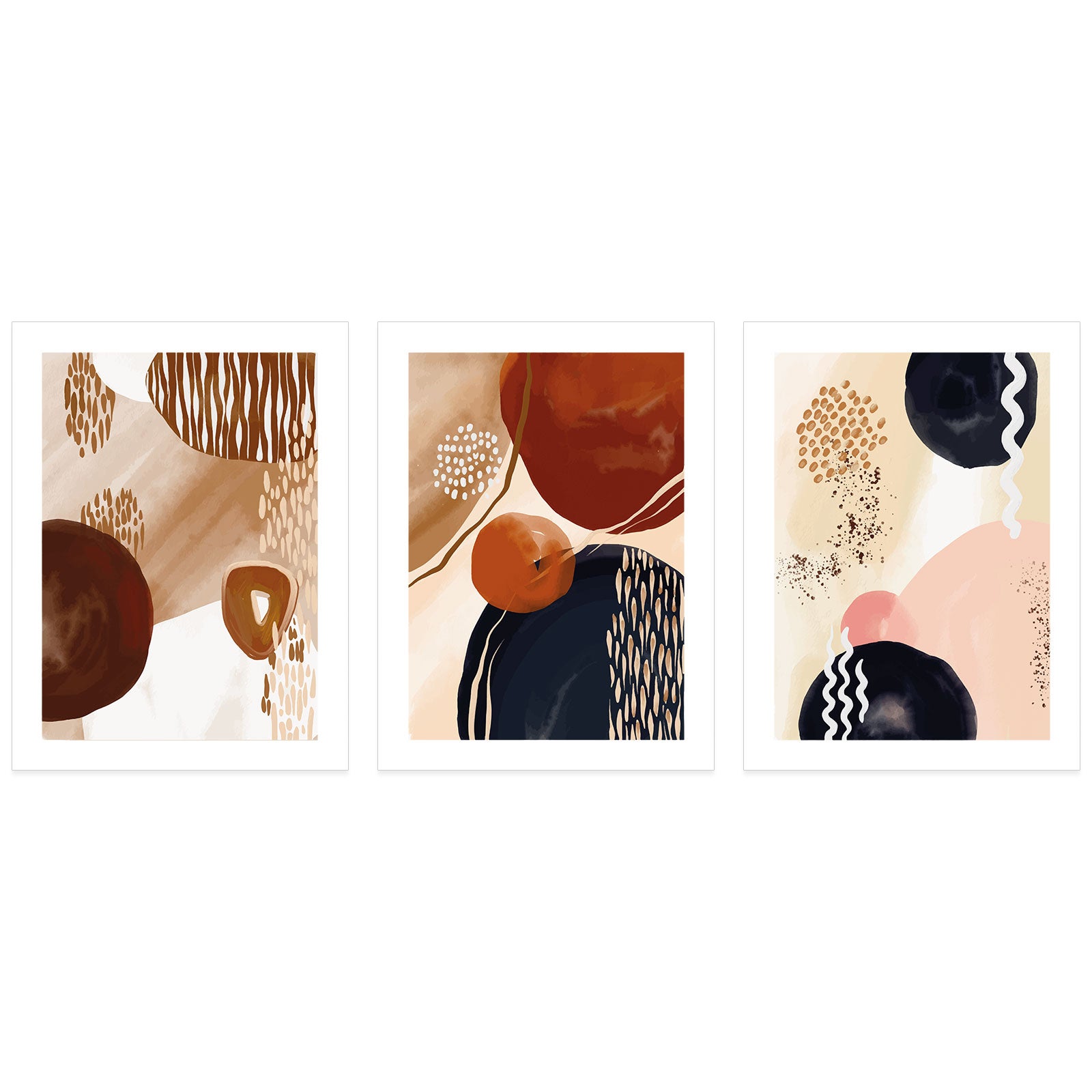 Lot de 3 Affiches / Posters Triptyque - Abstrait boho 3617689692449 - Bordure Noire et Blanche - 3 Affiches - 40x50 cm (Cadres non fournis) - 3