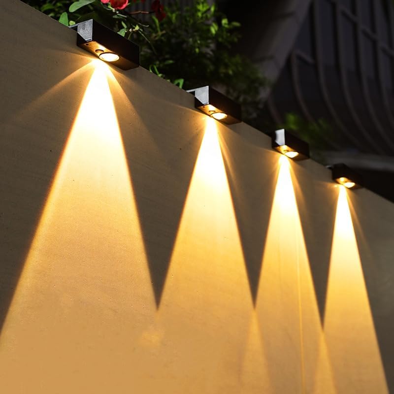 Lampa solarna ścienna LED do ogrodu, zewnętrzna, 4 sztuki (ciepłe światło)