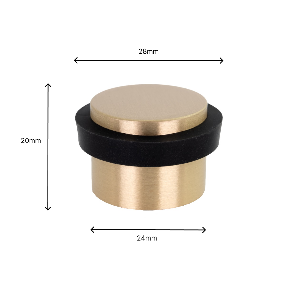 Paquet de 4 butées de porte 24 x 20 mm pour sol, laiton avec caoutchouc de protection noir, adhésif et/ou à visser, EVI Herrajes - 4