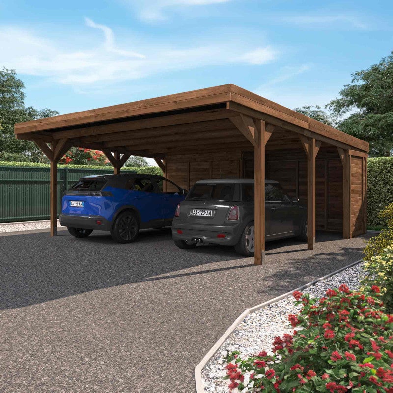 CARPORT BOIS 2 VOITURES AVEC ANNEXE 39M² - 2