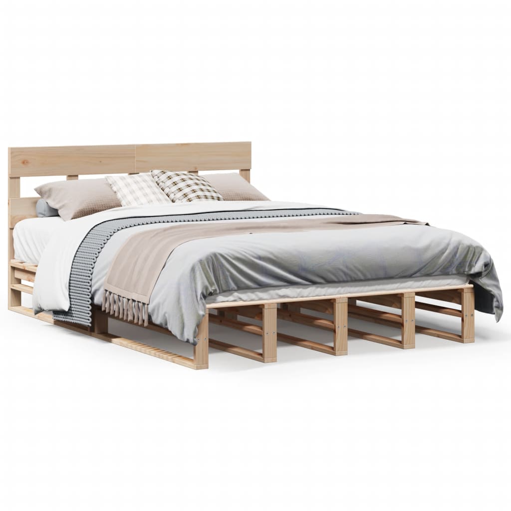 Cadre de lit sans matelas en bois de pin massif pour la chambre, 150 × 200 cm - 2
