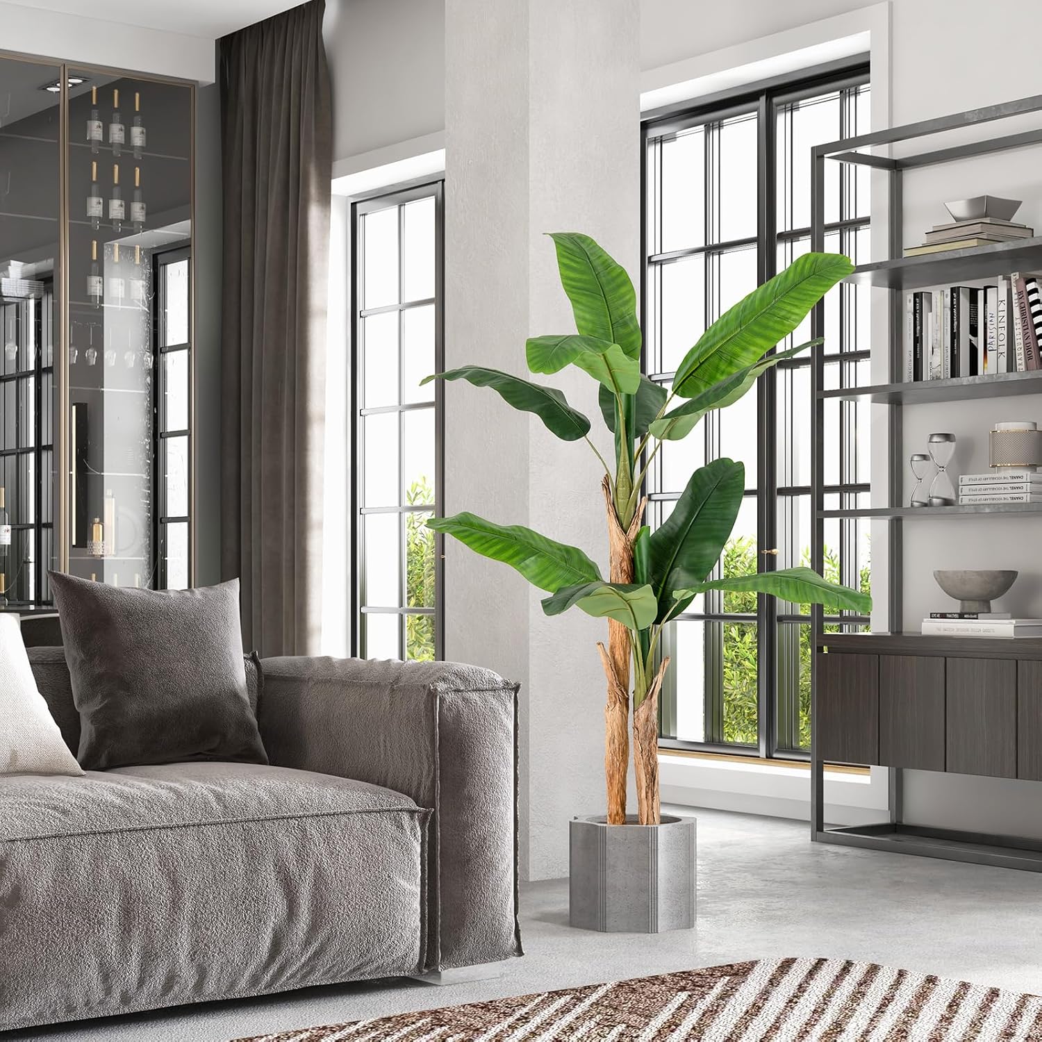 Plante Artificielle Tiges Doubles, Fausse Plante de Bananier 10 Grandes Feuilles Plante Verte en Pot, Décoration Palmier d'Intérieur 165 CM - 2