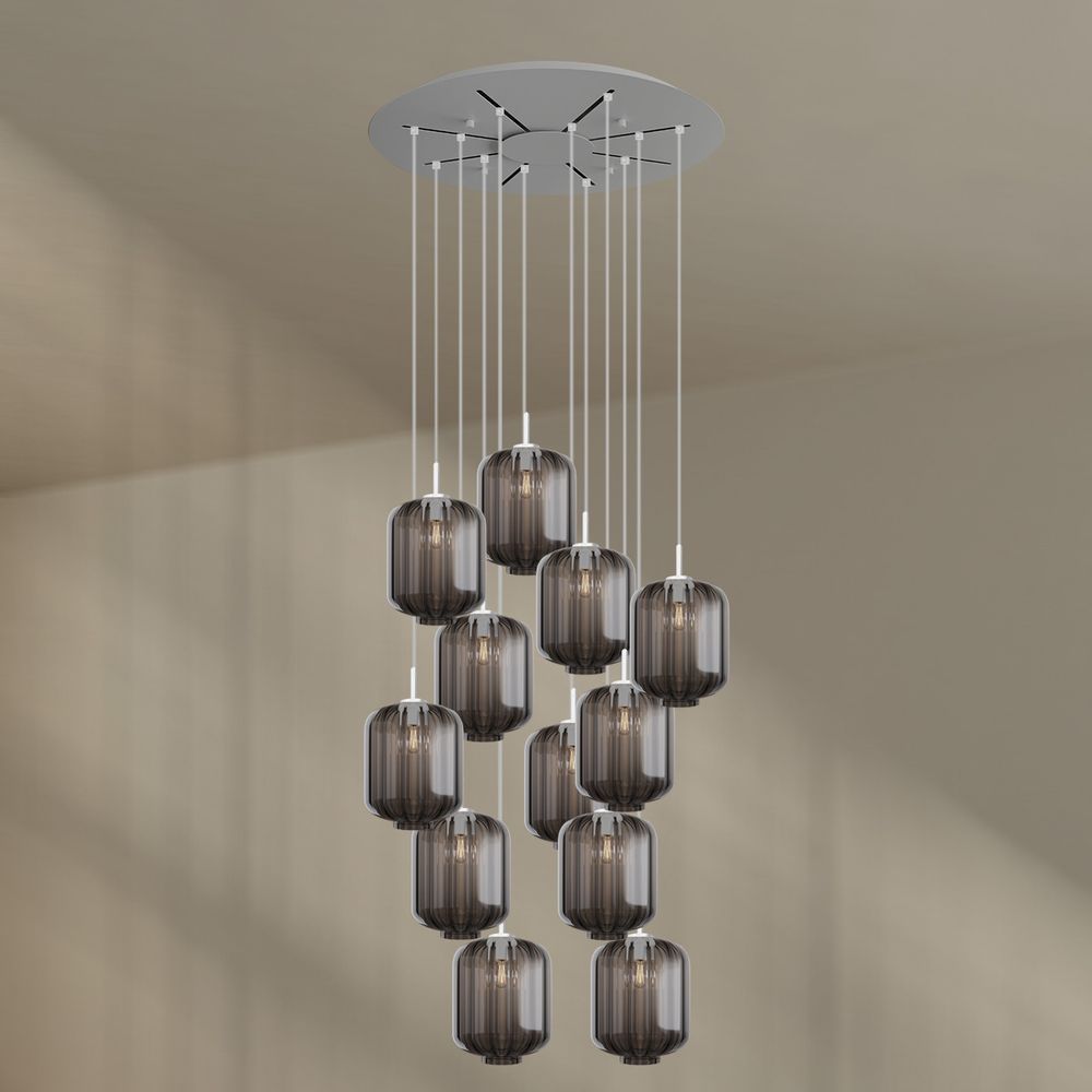 S.luce - velo lámpara colgante de galería 12 bombillas ø 80cm ø 25cm humo, blanco