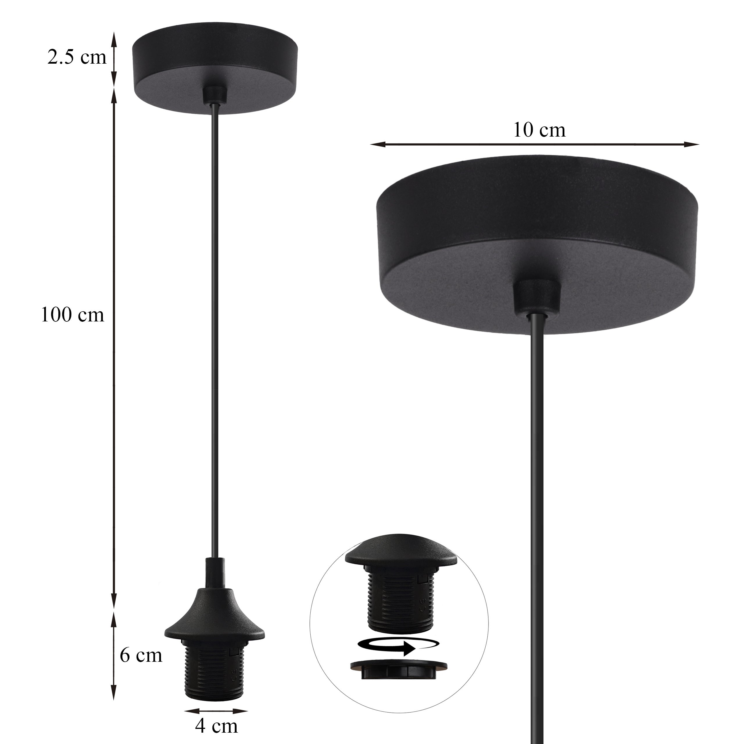 Zawiesie do lampy wiszącej 100cm oprawka stożek E27 czarny - 3