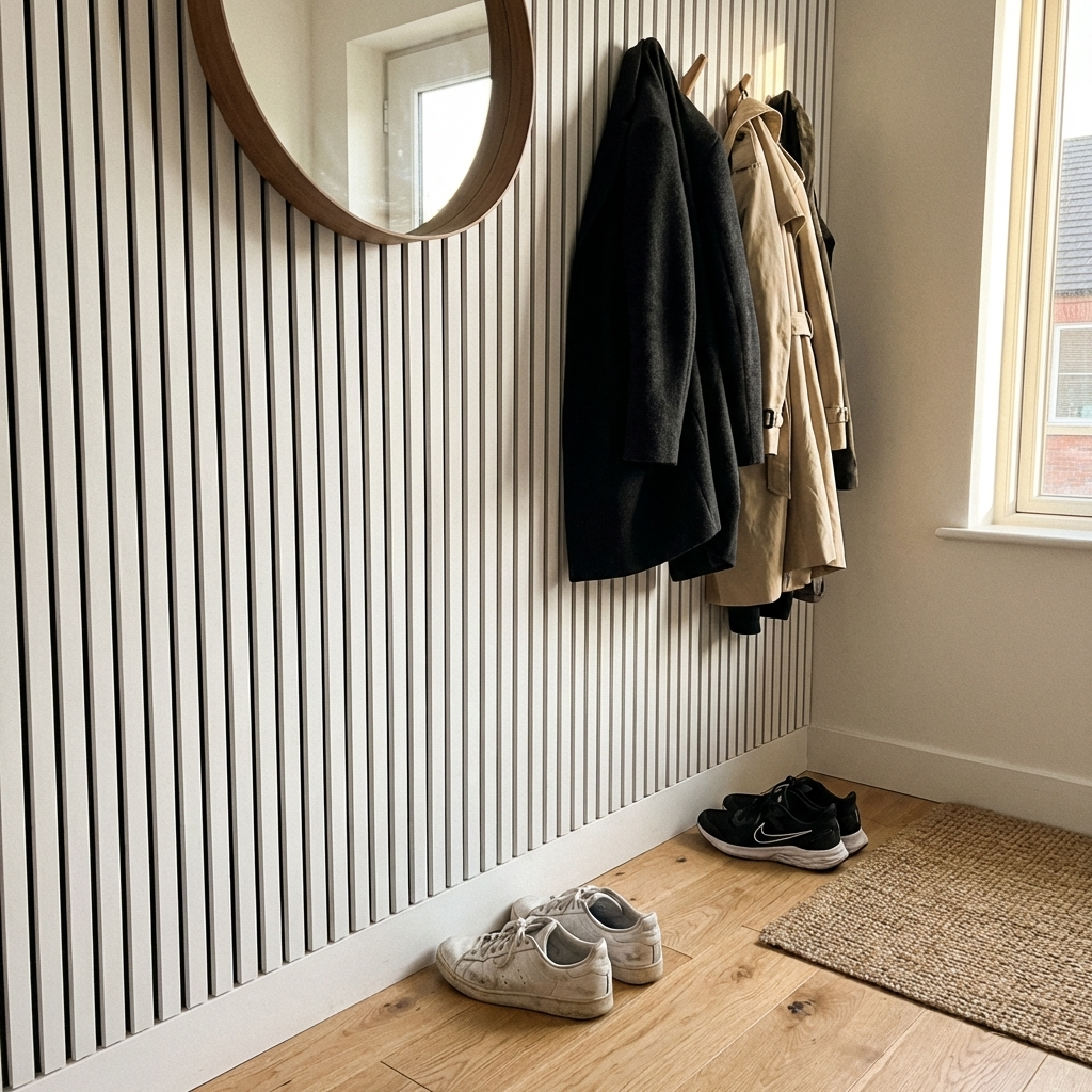 Lot de 2 - 240 x 60 cm - Panneau Tasseaux - Blanc Cuir - Feutrine Noir - Qualité Premium - ep 21mm - 7