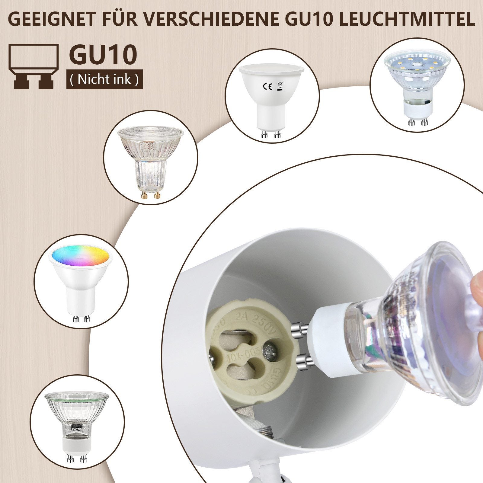 NETTLIFE Plafonnier LED 1 flamme - Blanc Plafonnier GU10 Spot pivotant Applique murale en bois Spot mural pour salon chambre Sans ampoule - 2