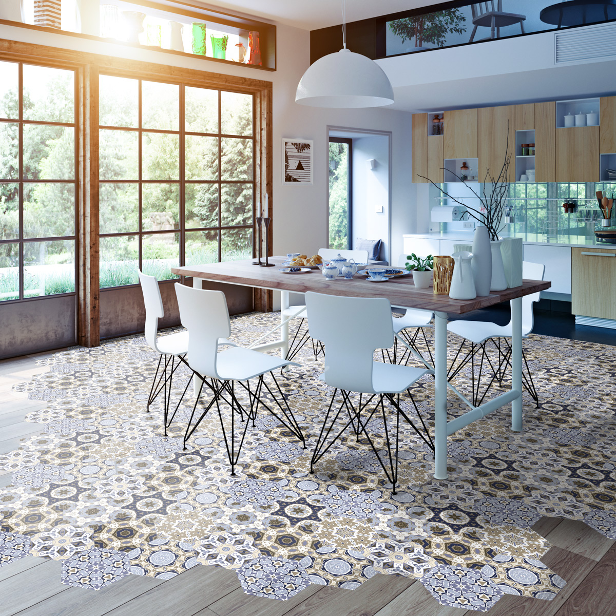 Vinilo baldosas suelo hexagons vivina antideslizante - adhesivo pared - sticker revestimiento - 1 adhesivo 40x90cm-10stickershexagones20x18cm
