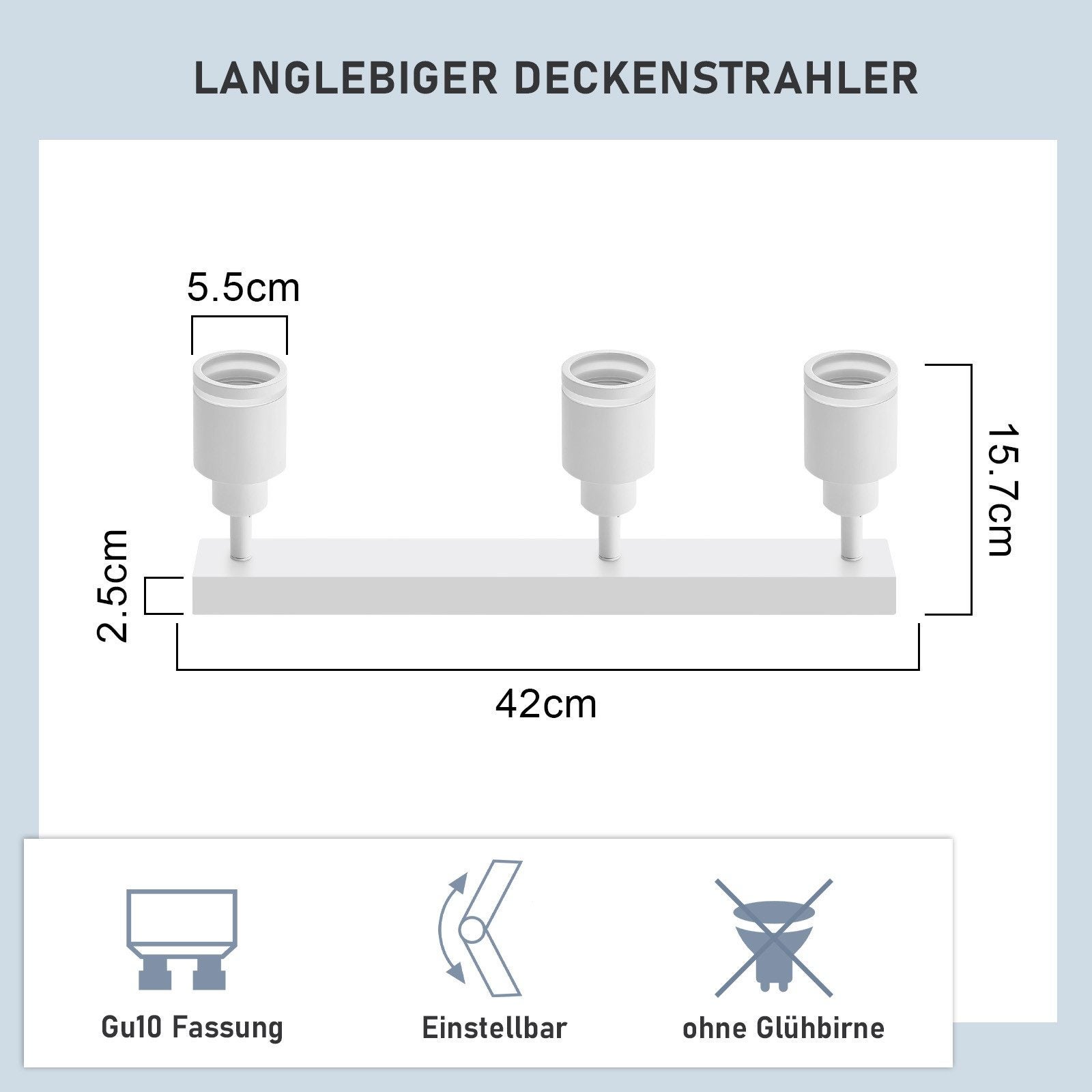 NETTLIFE Lámpara de Techo Blanca Moderna: Lámpara de Techo GU10 con 3 Focos Metálicos Regulables para Dormitorio Comedor sin Bombilla - 4