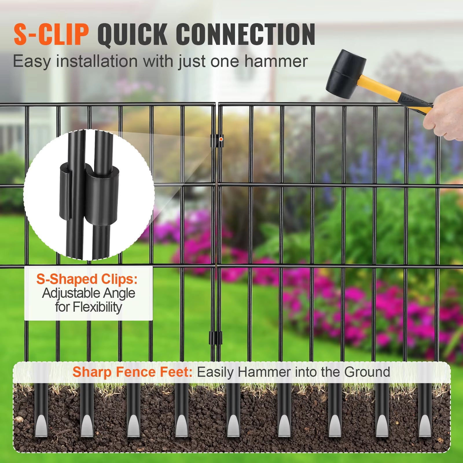 BEXTCOK - Cerca de jardim sem necessidade de escavação, 28 peças, rede de proteção contra animais, cerca decorativa para pátio (33 x 44 cm) - 7