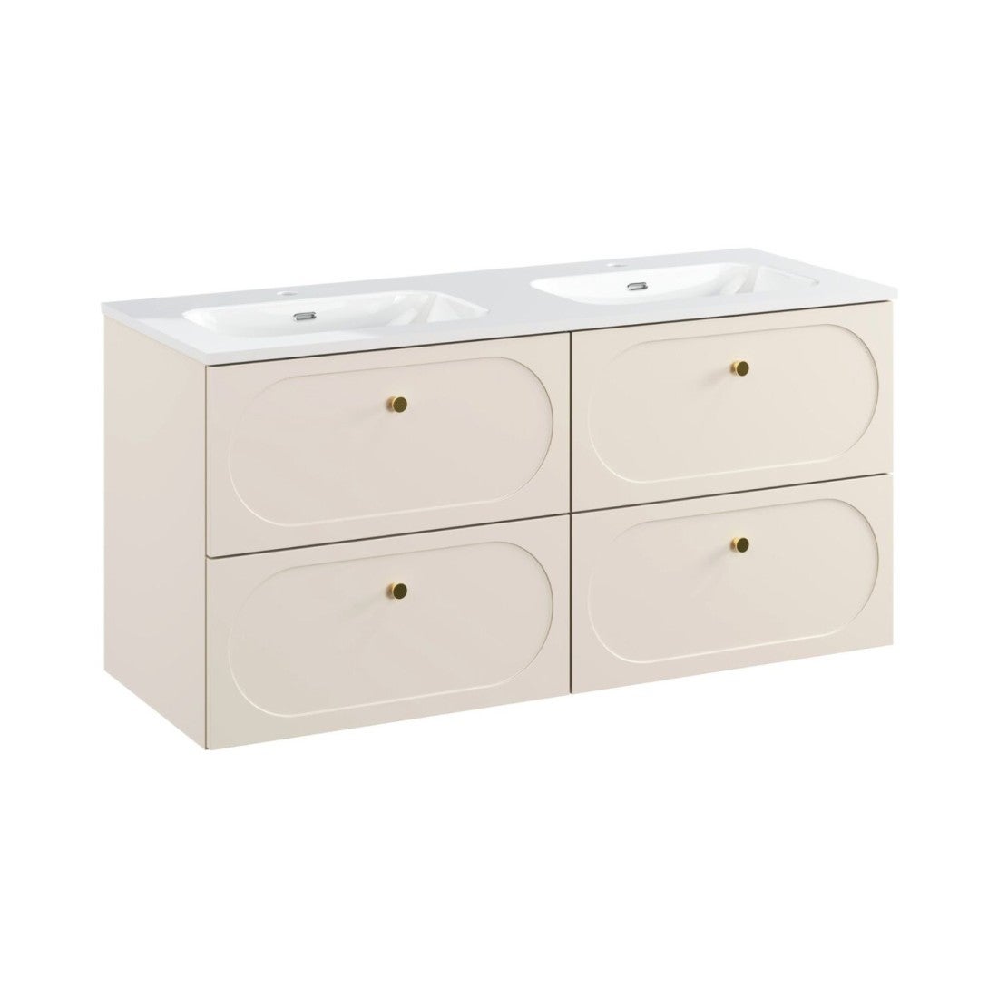 Conjunto de baño tornado: muebles bajo lavabo 120cm beige + doble lavabo empotrado blanco