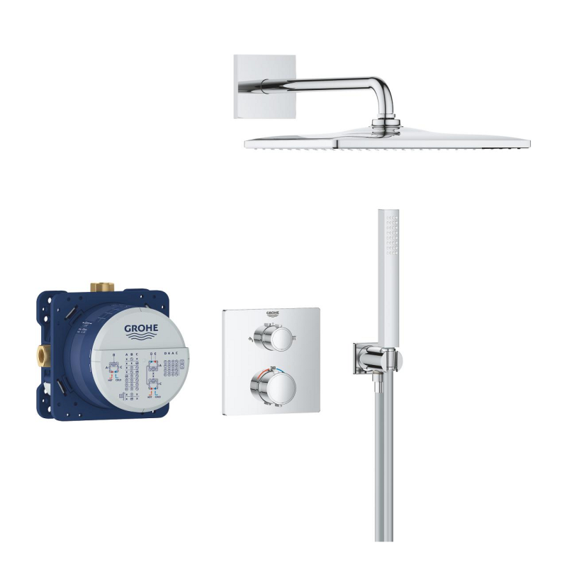 Precision Set de douche encastrée avec mitigeur thermostatique + Douche de tête + Douchette, chrome (G34881000) - 2