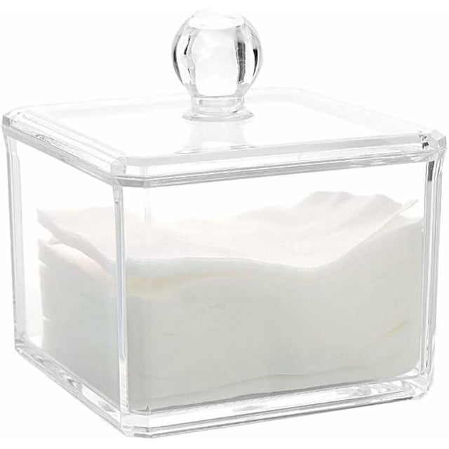 Boîte De Rangement Transparente 3 Compartiments Avec Couvercle En Bois - Pour Cotons, Démaquillants, Cosmétiques