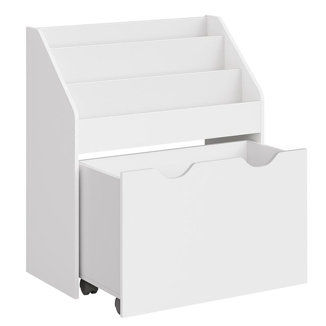 Estantería de juguetes con 3 compartimentos, librería infantil, caja de juguetes móvil, con ruedas, blanco nube