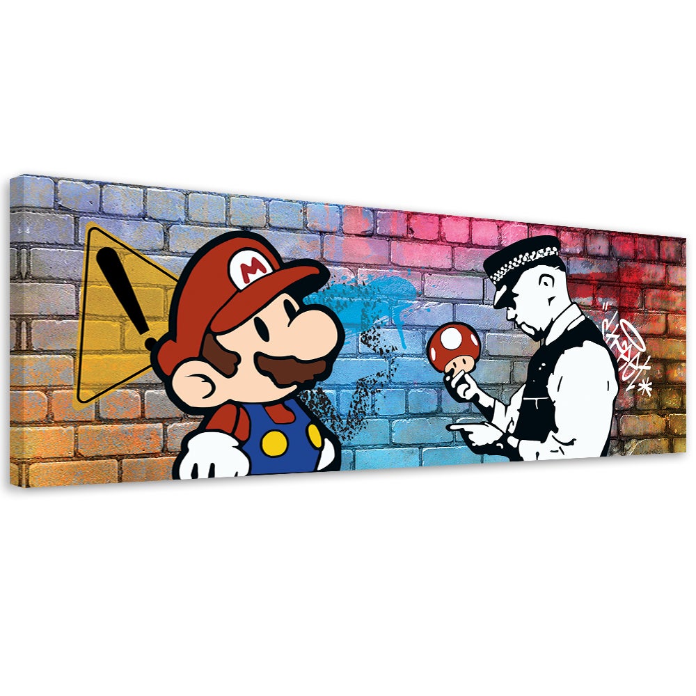 Obraz na płótnie, Banksy Mario i Policjant 150x50