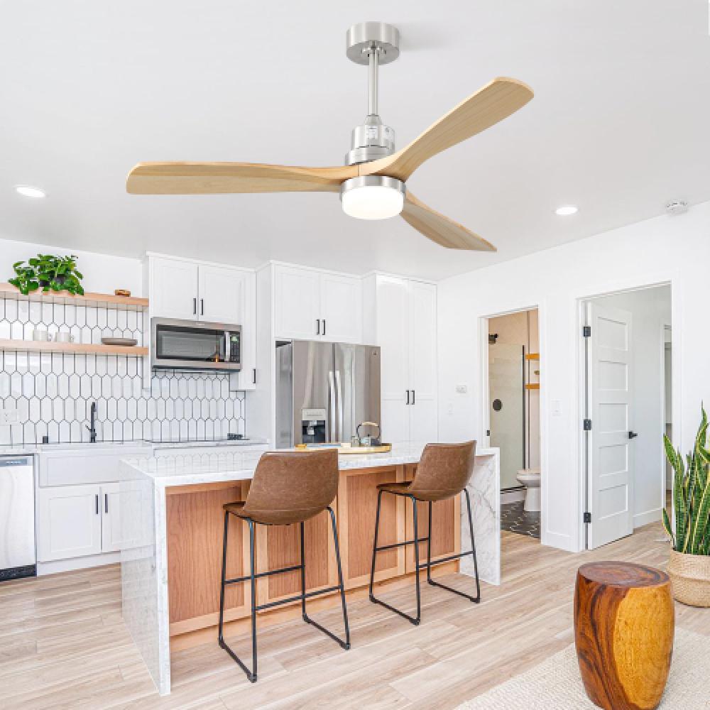 Ventilatore da soffitto 52pollici con illuminazione LED dimmerabile,6 velocità,3 pale in legno e motore DC reversibile per camera da letto e soggiorno - 2