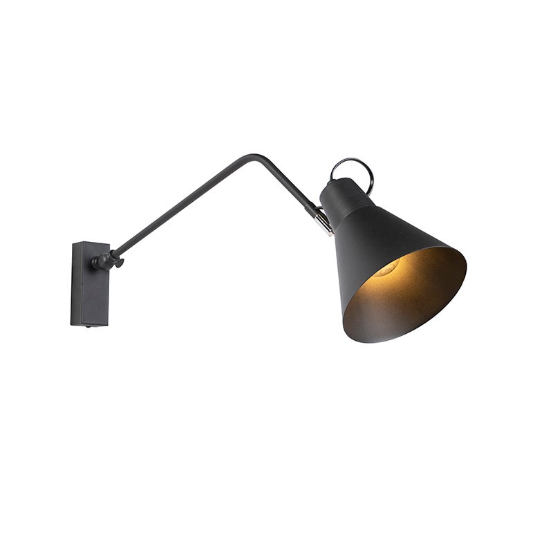 Qazqa designerski lampa ścienna - Luna Wl - czarny, max. 60w, kompatybilny z żarówką LED, e27, 67cm, IP20 oświetlenie wewnętrzne