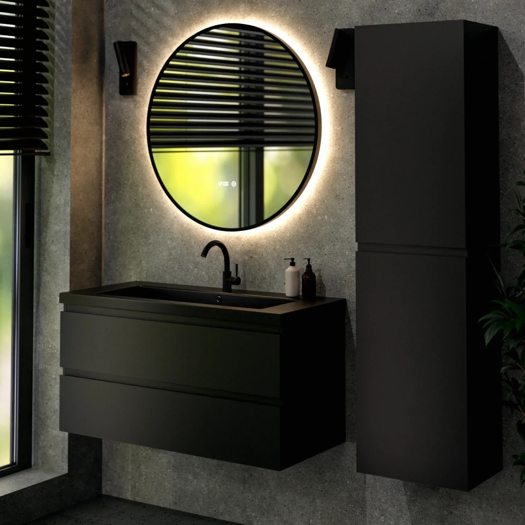 Meuble de salle de bain Sena - 100 cm - Noir mat - Vasque noire - 6