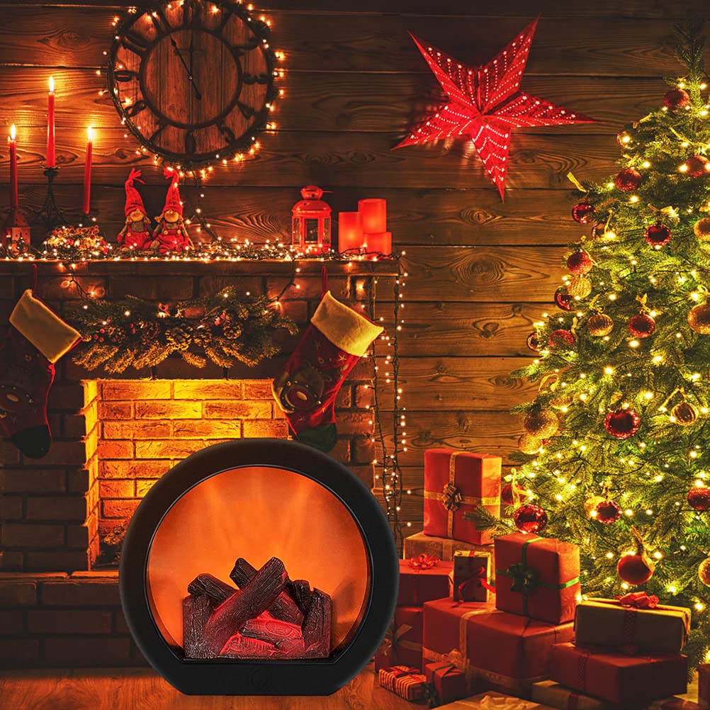 Cheminée de bureau, cheminée électrique sans flamme, lanterne de cheminée LED réaliste, brûleur à bûches électrique de table alimenté par USB - 7